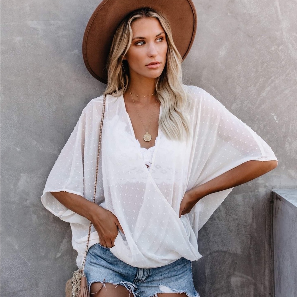 Jacqueline Swiss Dot Shimmer Drape Blouse - VICI